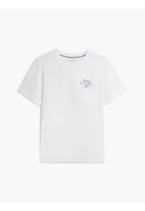 Camiseta Blanca De Cuello Redondo De Punto Con Logo Tommy Hilfiger