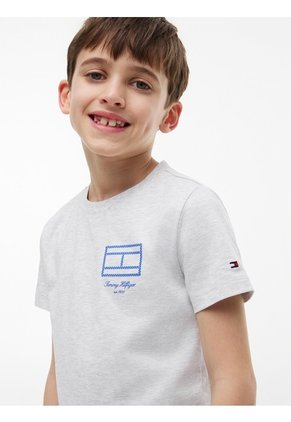 Camiseta Gris De Punto Con Contorno Del Logo Tommy Hilfiger