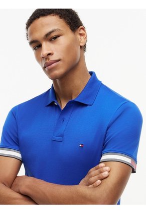 Polo Azul En Algodón Fluido De Corte Slim Tommy Hilfiger