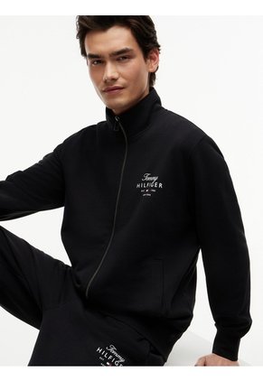 Chaqueta Negra De Cuello Alto Con Cierre De Cremallera Tommy Hilfiger