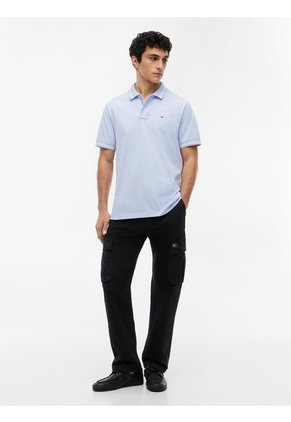 Polo Celeste De Corte Regular Ribeteado Con Logo Tommy Jeans