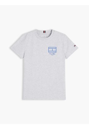 Camiseta Gris De Punto Con Contorno Del Logo Tommy Hilfiger
