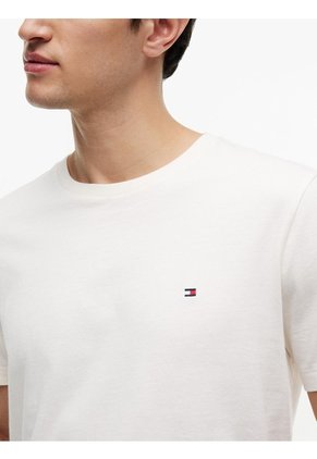 Camiseta Blanca De Cuello Redondo Con Logo Bordado Tommy Hilfiger