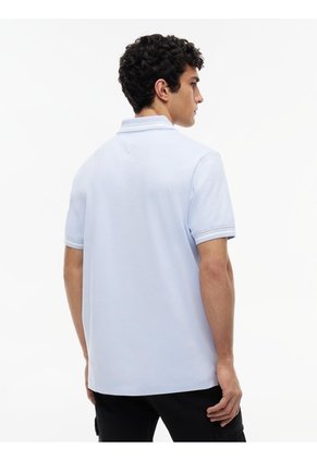 Polo Celeste De Corte Regular Ribeteado Con Logo Tommy Jeans