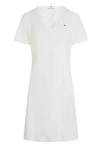 Vestido Blanco De Cuello V Con Logo Tommy Hilfiger Tommy Hilfiger