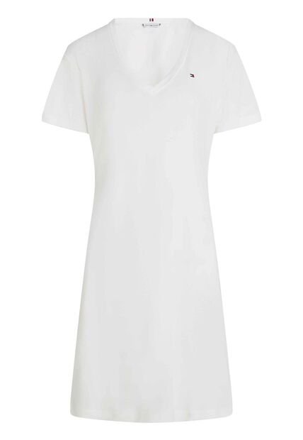 Vestido Blanco De Cuello V Con Logo Tommy Hilfiger