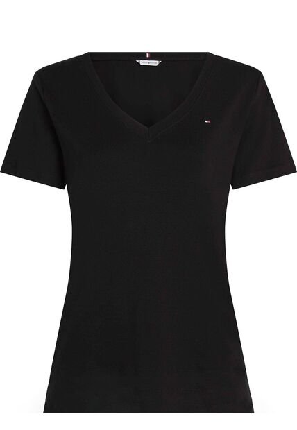 Camiseta Negra Con Cuello En V Tommy Hilfiger