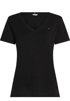 Camiseta Negra Con Cuello En V Tommy Hilfiger