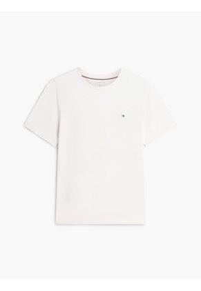 Camiseta Blanca De Cuello Redondo Con Logo Bordado Tommy Hilfiger