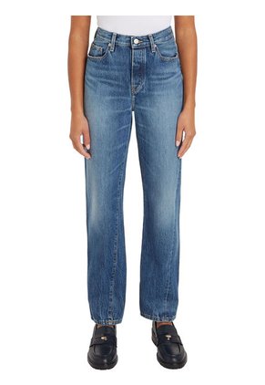 Jeans Azul De Talle Alto Rectos Con Costura Girada Tommy Hilfiger