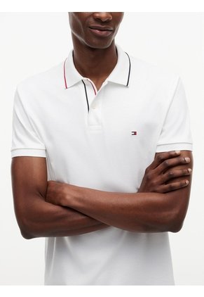 Polo Blanco De Corte Slim Con Logo Tommy Hilfiger