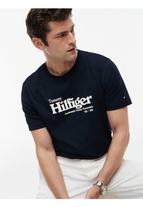 Camiseta Azul De Punto Con Logo Gráfico Tommy Hilfiger