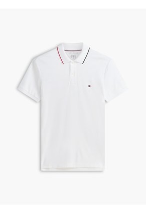 Polo Blanco De Corte Slim Con Logo Tommy Hilfiger