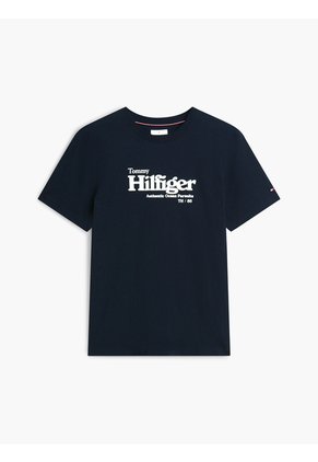 Camiseta Azul De Punto Con Logo Gráfico Tommy Hilfiger