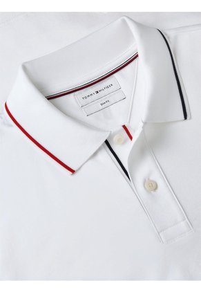 Polo Blanco De Corte Slim Con Logo Tommy Hilfiger
