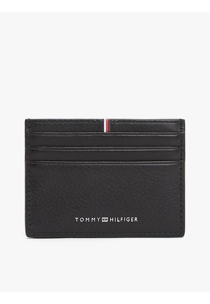Tarjetero Negro Corporate De Cuero Con Logo Tommy Hilfiger