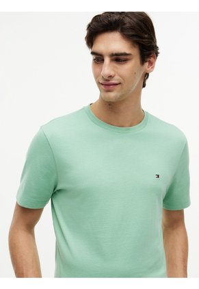 Camiseta Verde De Cuello Redondo Con Logo Bordado Tommy Hilfiger