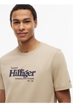 Camiseta Khaki De Punto Con Logo Gráfico Tommy Hilfiger