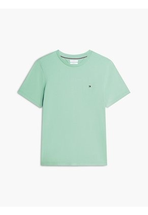 Camiseta Verde De Cuello Redondo Con Logo Bordado Tommy Hilfiger