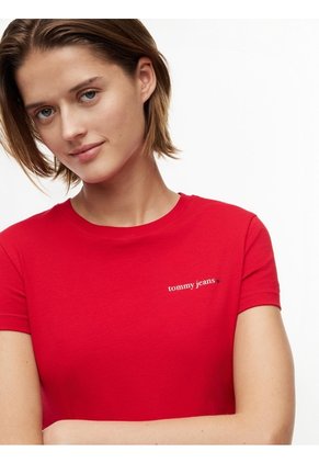 Camiseta Roja Slim De Punto Con Logo Tommy Jeans