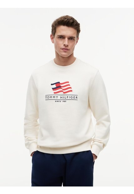 Saco Blanco De Cuello Redondo Con Logo Gráfico En El Pecho Tommy Hilfiger