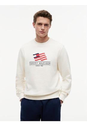 Saco Blanco De Cuello Redondo Con Logo Gráfico En El Pecho Tommy Hilfiger