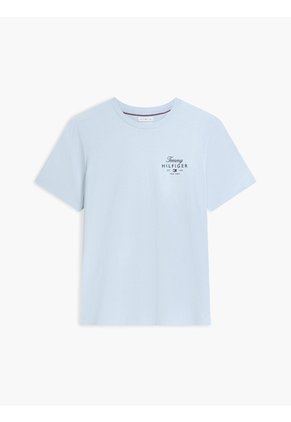 Camiseta Celeste De Cuello Redondo De Punto Con Logo Tommy Hilfiger