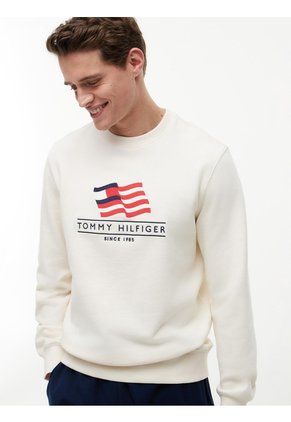 Saco Blanco De Cuello Redondo Con Logo Gráfico En El Pecho Tommy Hilfiger