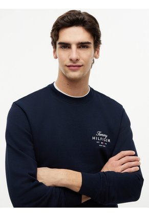 Saco Azul De Cuello Redondo Con Logo Script Tommy Hilfiger