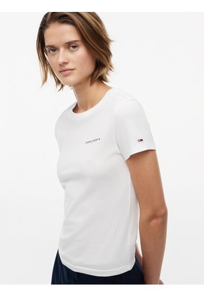 Camiseta Blanca Slim De Punto Con Logo Tommy Jeans