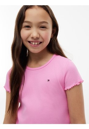 Camiseta Rosa Essential Acanalada Con Volantes Tommy Hilfiger