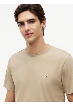 Camiseta Khaki De Cuello Redondo Con Logo Bordado Tommy Hilfiger