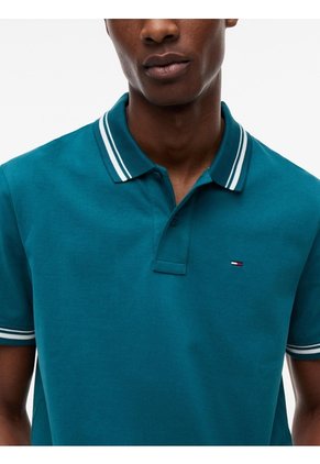 Polo Verde De Corte Regular Ribeteado Con Logo Tommy Jeans