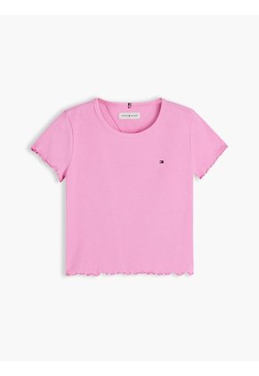 Camiseta Rosa Essential Acanalada Con Volantes Tommy Hilfiger