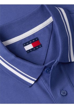 Polo Azul De Corte Regular Ribeteado Con Logo Tommy Jeans