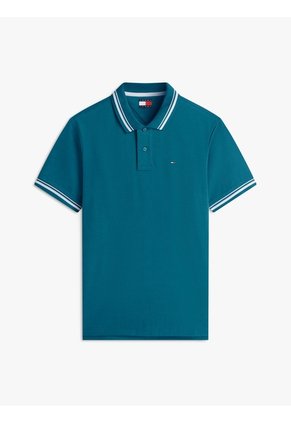 Polo Verde De Corte Regular Ribeteado Con Logo Tommy Jeans