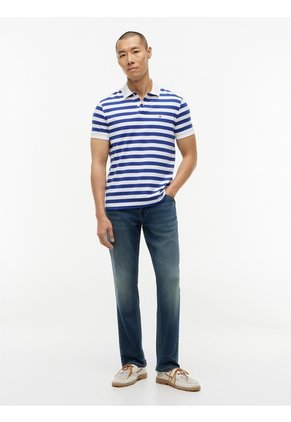 Polo Morado Interlock De Corte Regular Con Diseño De Rayas Tommy Hilfiger