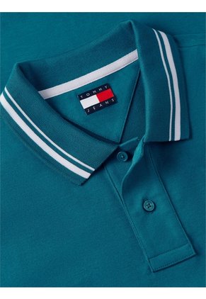 Polo Verde De Corte Regular Ribeteado Con Logo Tommy Jeans