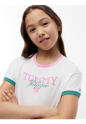 Camiseta Blanca Manga Corta Con Logo Gráfico Tommy Hilfiger
