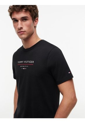 Camiseta Negra De Cuello Redondo Con Corte Regular Tommy Hilfiger
