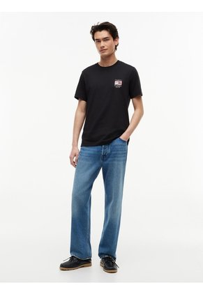Camiseta Negra De Corte Regular Con Logo Box Flag Tommy Hilfiger