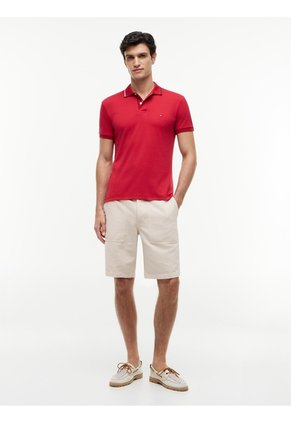 Polo Rojo De Corte Slim Con Logo Tommy Hilfiger