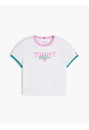 Camiseta Blanca Manga Corta Con Logo Gráfico Tommy Hilfiger