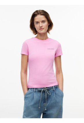 Camiseta Rosa Slim De Punto Con Logo Tommy Jeans