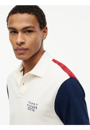 Polo Blanco Con Diseño Colorblock Con Logo Tommy Hilfiger