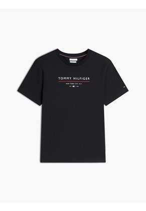 Camiseta Negra De Cuello Redondo Con Corte Regular Tommy Hilfiger