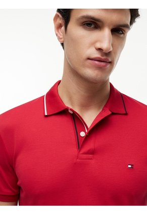 Polo Rojo De Corte Slim Con Logo Tommy Hilfiger