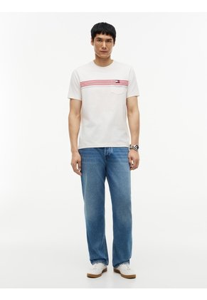 Camiseta Blanca Manga Corta Con Diseño De Rayas Tommy Hilfiger