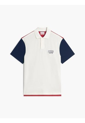 Polo Blanco Con Diseño Colorblock Con Logo Tommy Hilfiger