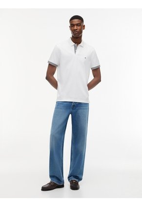 Polo Blanco De Corte Regular Con Tejido Jacquard Tommy Hilfiger